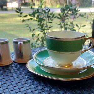 Vintage Crown Staffordshire made in England teacup, saucer and dessert plate